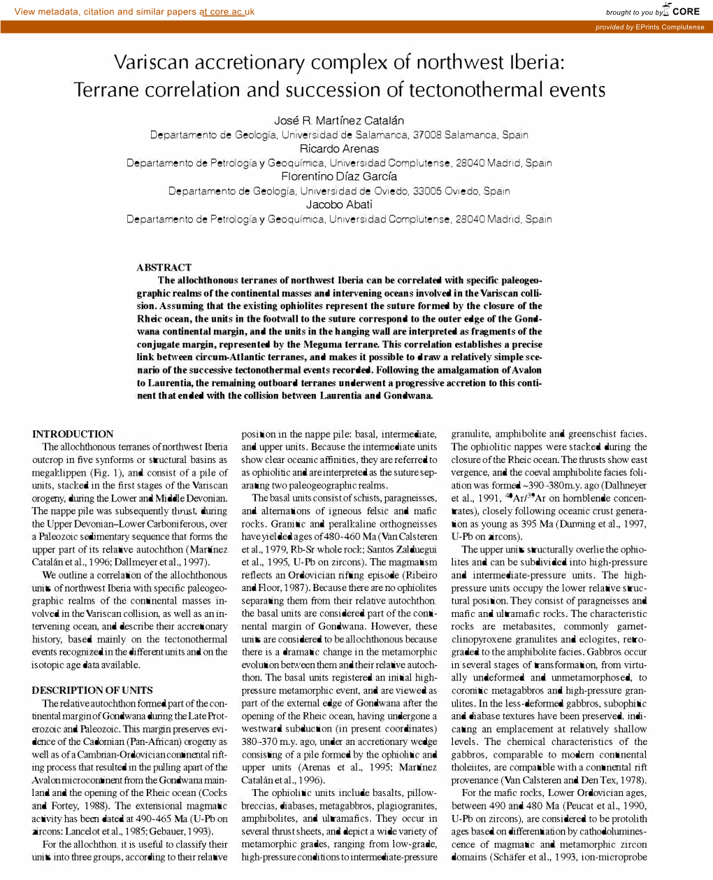 Variscan Accretionary Complex of Northwest Iberia: Terrane Correlation and Succession of Tectonothermal Events