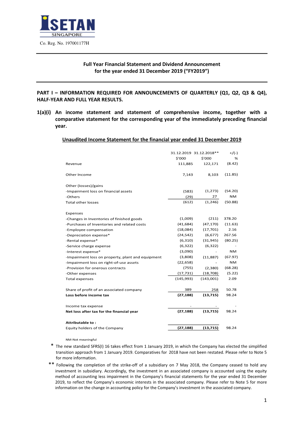 1 Full Year Financial Statement and Dividend Announcement for The