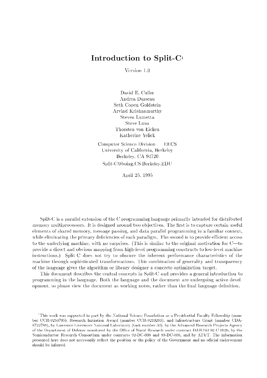 Introduction to Split-C1