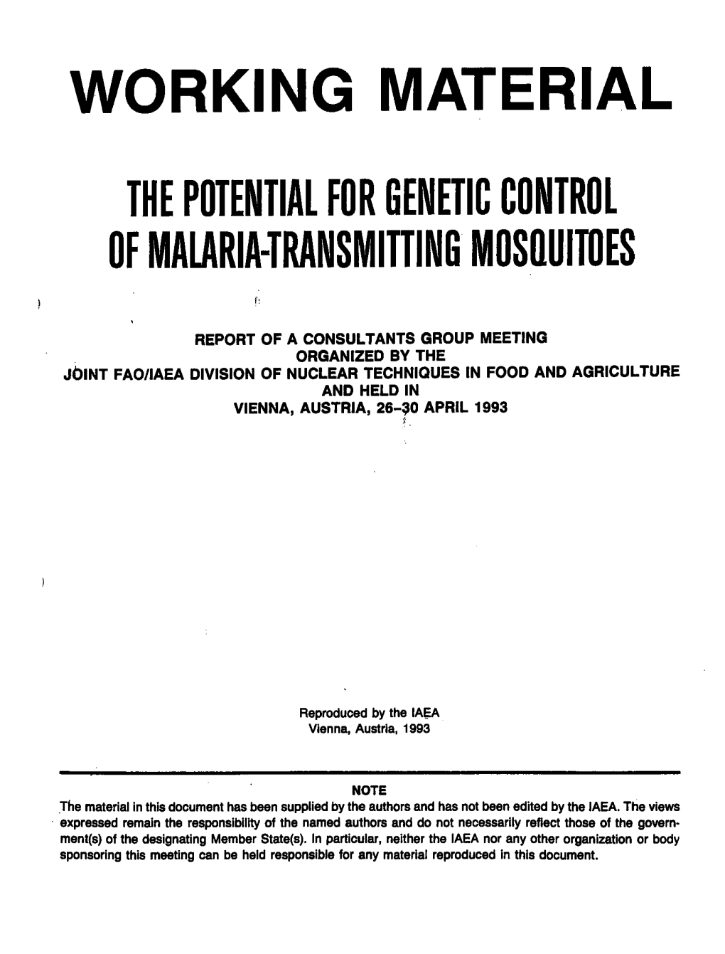 The Potential for Genetic Control of Malaria-Transmitting Mosquitoes