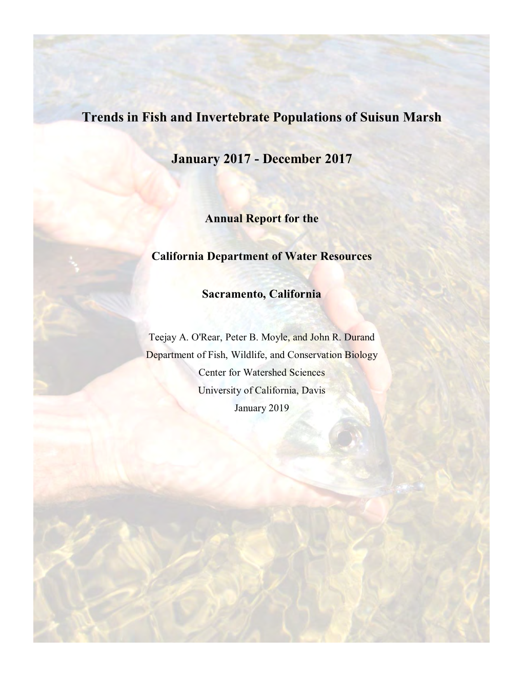 Trends in Fish and Invertebrate Populations of Suisun Marsh January 2017