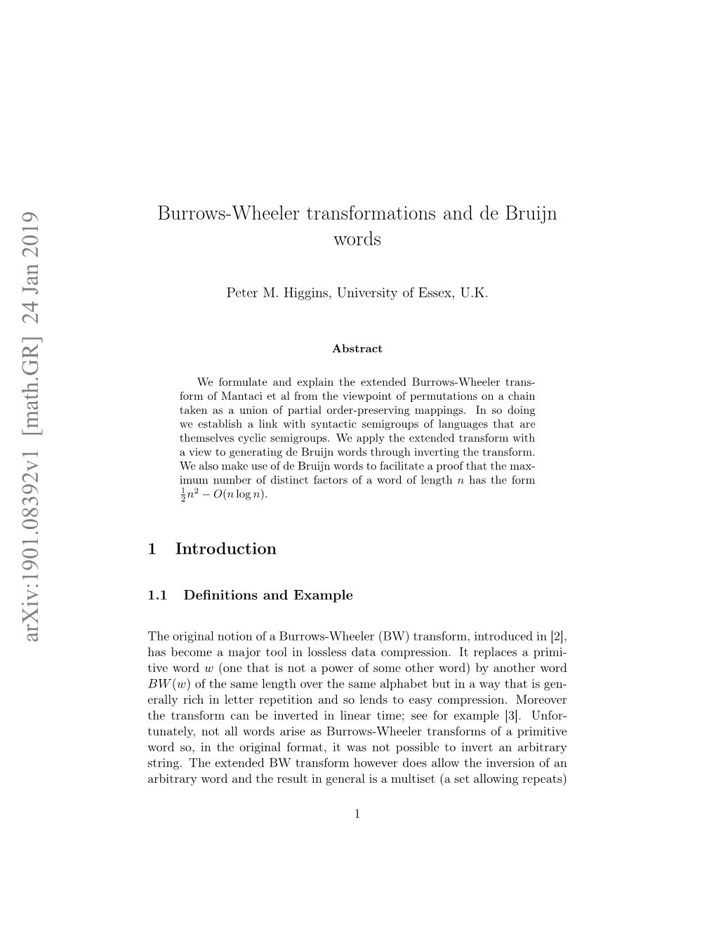 Burrows-Wheeler Transformations and De Bruijn Words