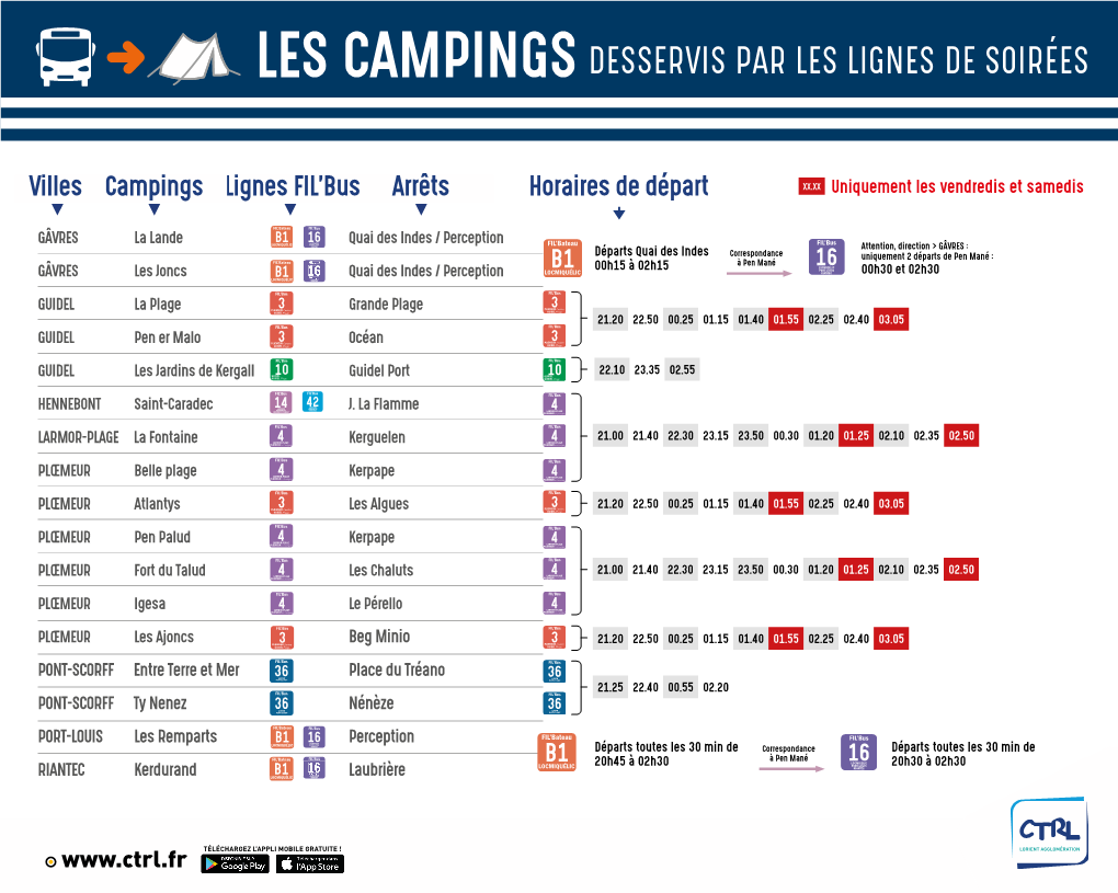 Horaires De Départ Arrêts Lignes FIL'bus Campings Villes