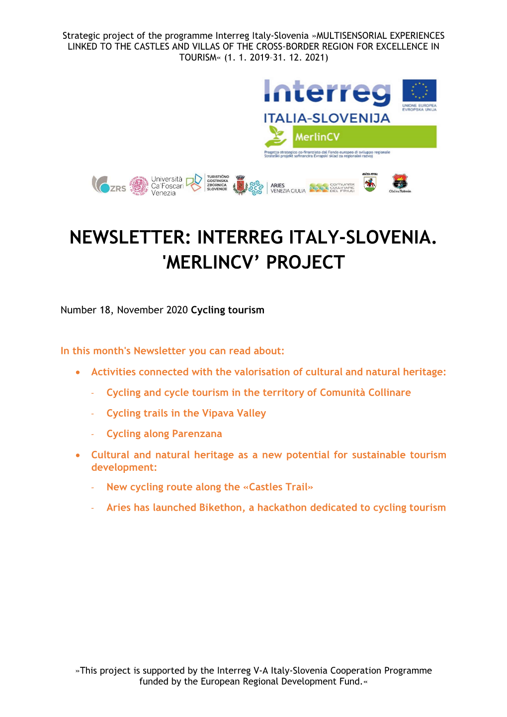 Newsletter: Interreg Italy-Slovenia. 'Merlincv' Project