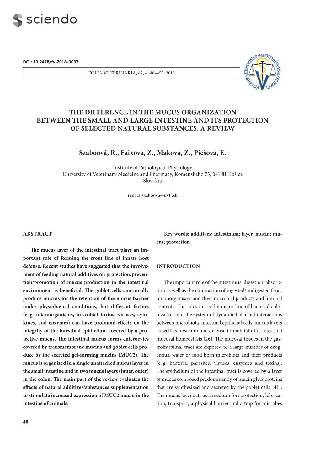 The Difference in the Mucus Organization Between the Small and Large Intestine and Its Protection of Selected Natural Substances