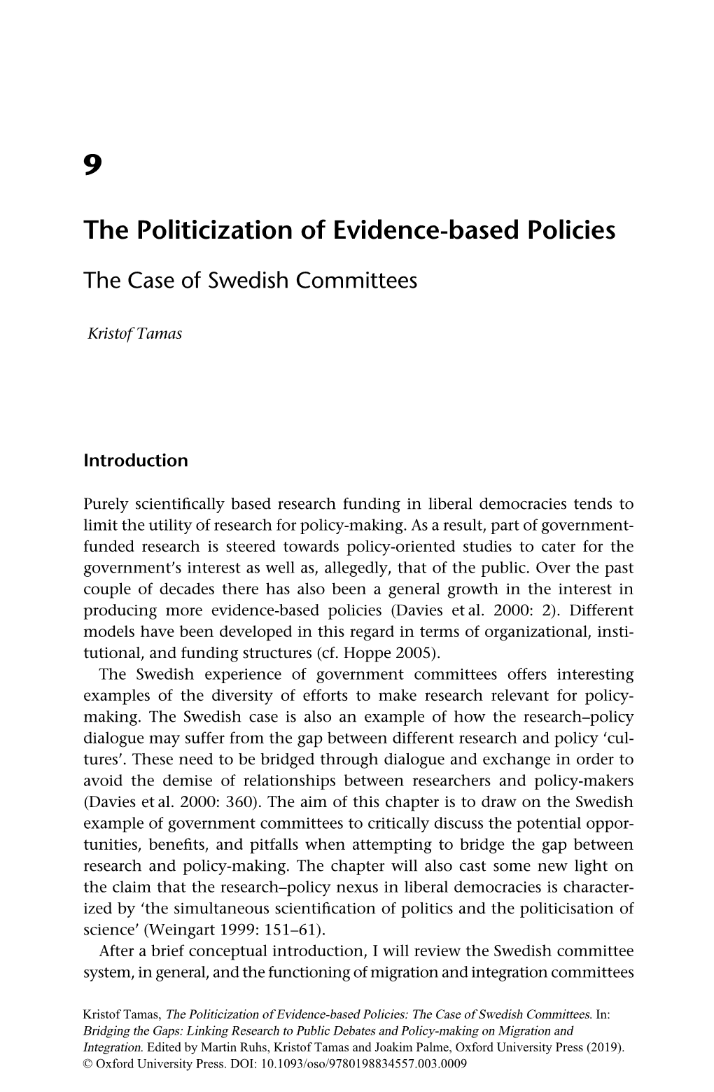 The Politicization of Evidence-Based Policies the Case of Swedish Committees