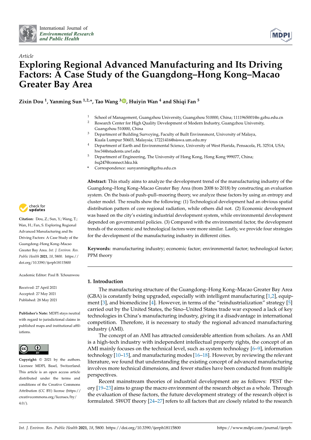 Exploring Regional Advanced Manufacturing and Its Driving Factors: a Case Study of the Guangdong–Hong Kong–Macao Greater Bay Area