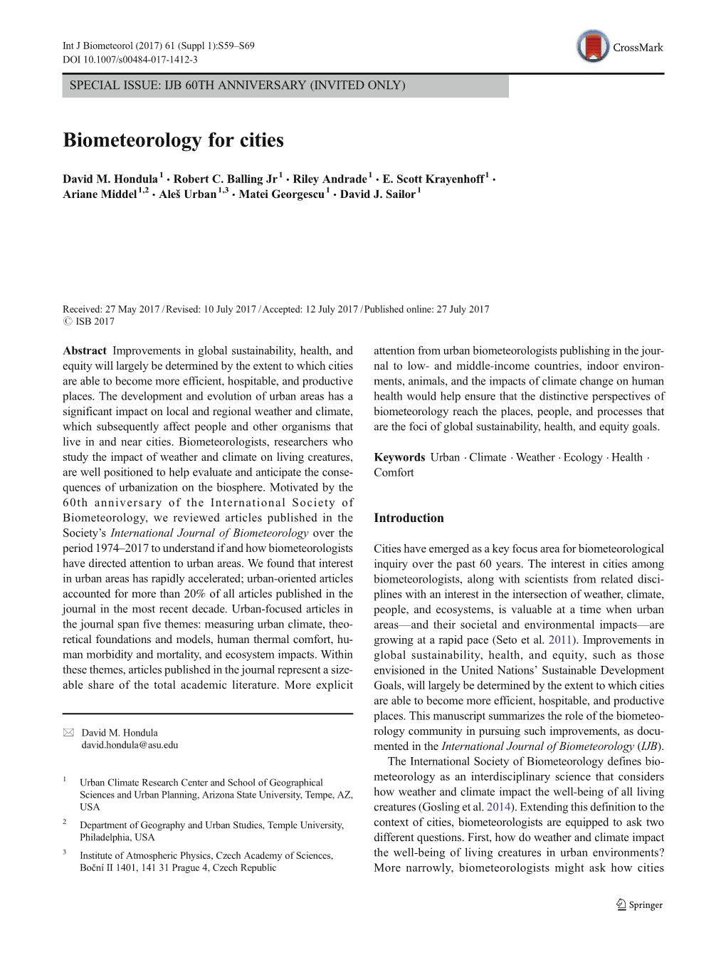 Biometeorology for Cities