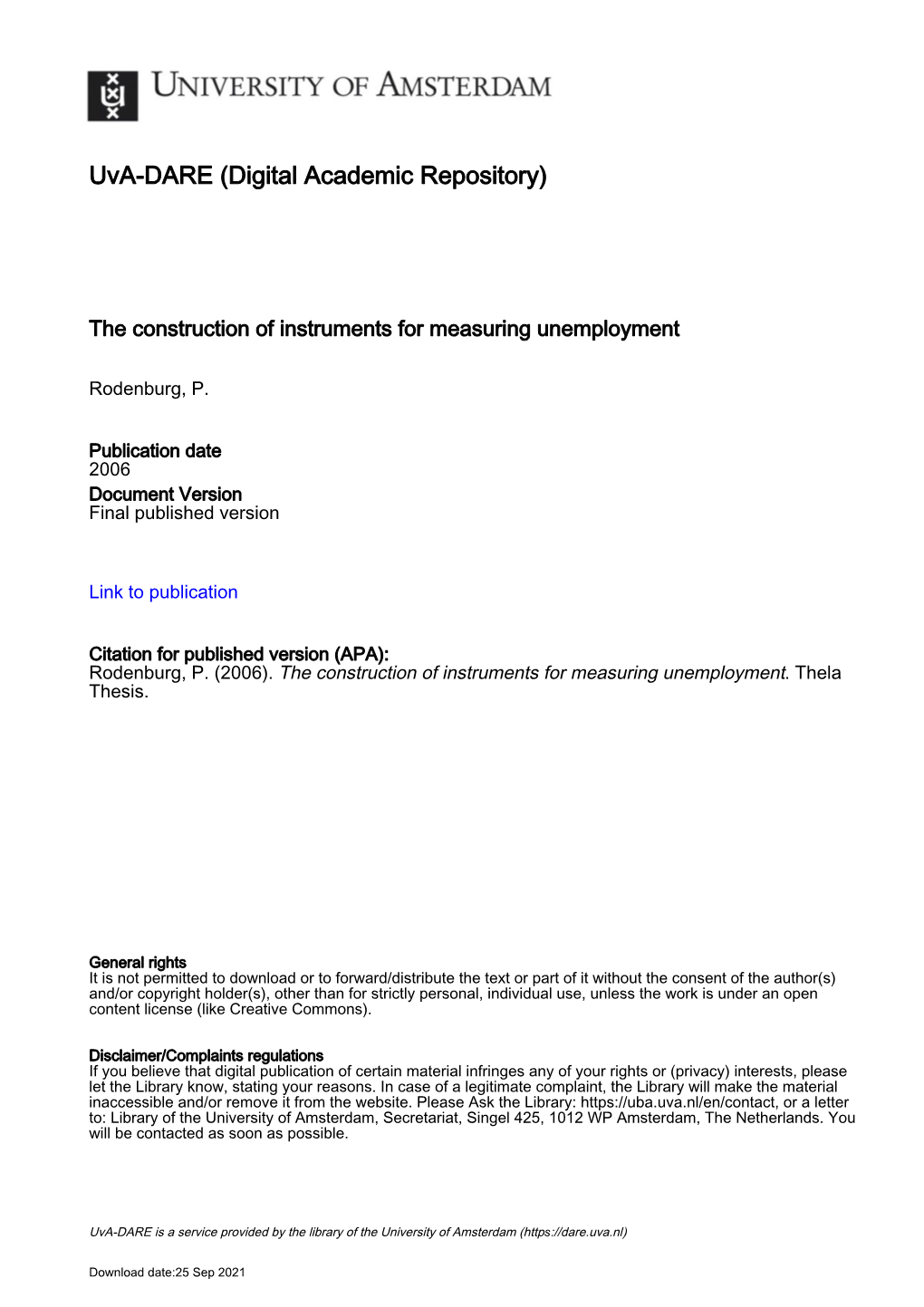 The Construction of Instruments for Measuring Unemployment