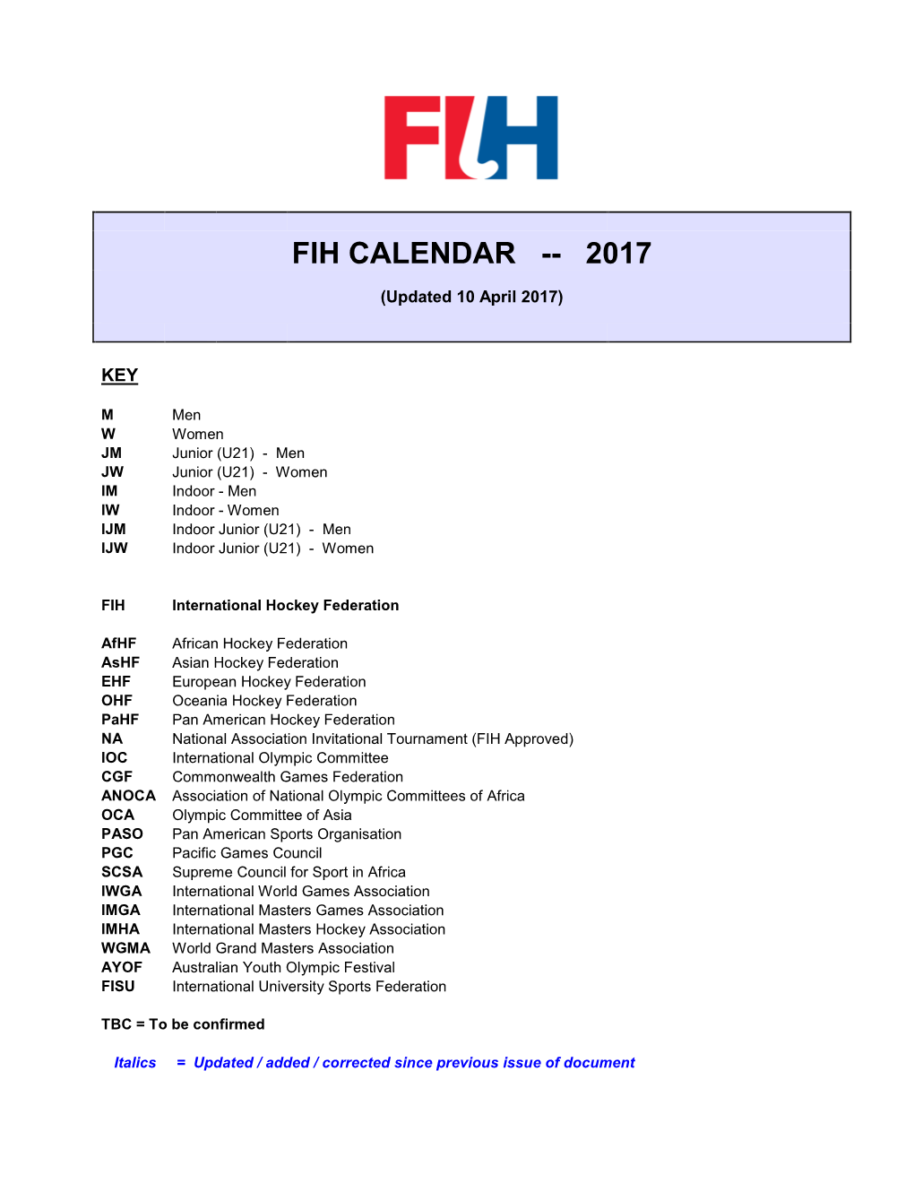 Fih Calendar -- 2017