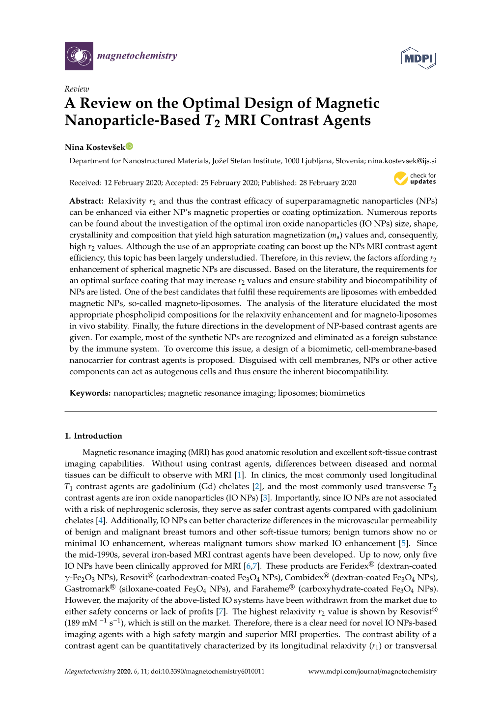 A Review on the Optimal Design of Magnetic Nanoparticle-Based T2 MRI Contrast Agents