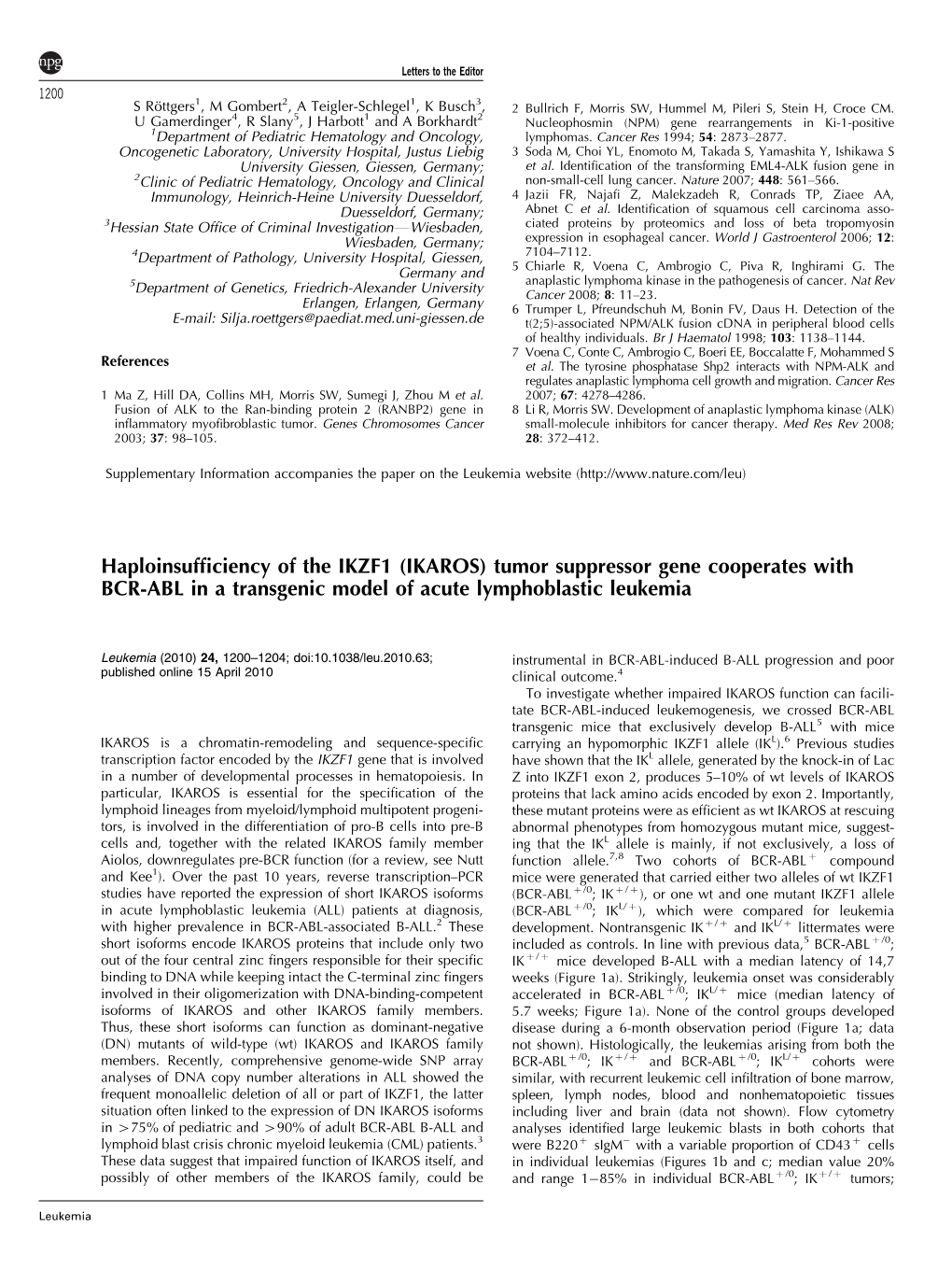 Tumor Suppressor Gene Cooperates with BCR-ABL in a Transgenic Model of Acute Lymphoblastic Leukemia