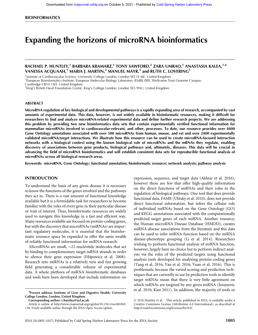 Expanding the Horizons of Microrna Bioinformatics