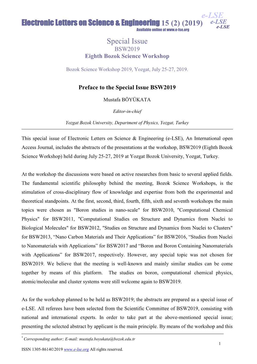 Electronic Letters on Science & Engineering 15 (2) (2019)