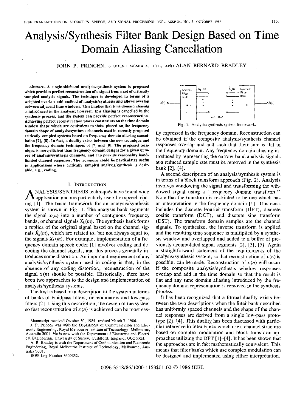 Analysis/Synthesis Filter Bank Design Based on Time Domain Aliasing Cancellation
