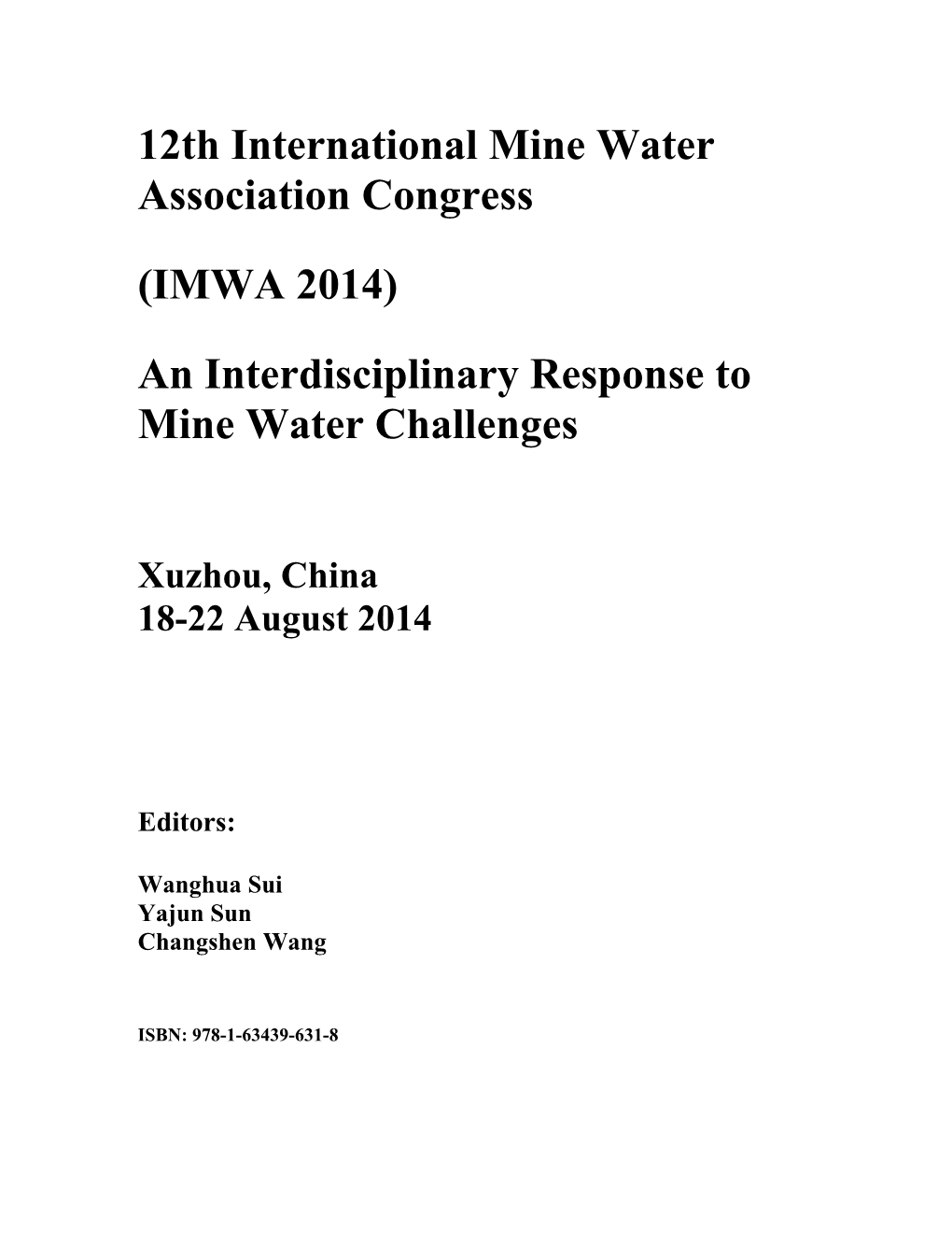 12Th International Mine Water Association Congress