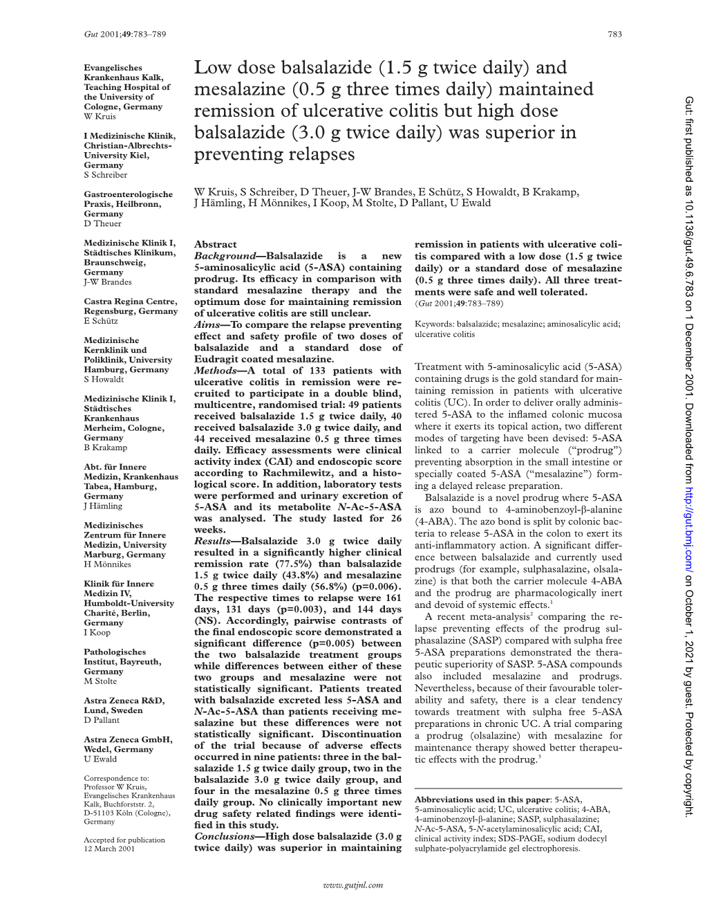 Low Dose Balsalazide (1.5 G Twice Daily) and Mesalazine