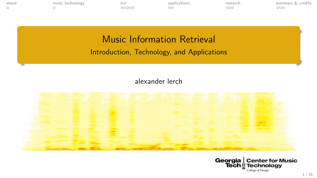 Music Information Retrieval Introduction, Technology, and Applications