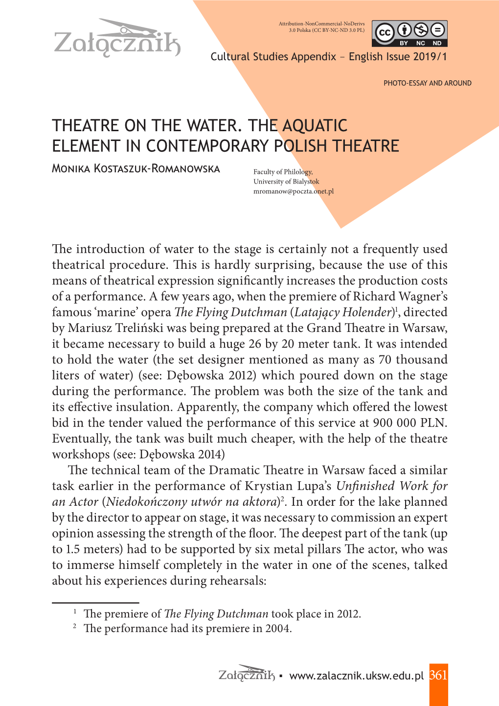 Theatre on the Water. the Aquatic Element in Contemporary Polish Theatre