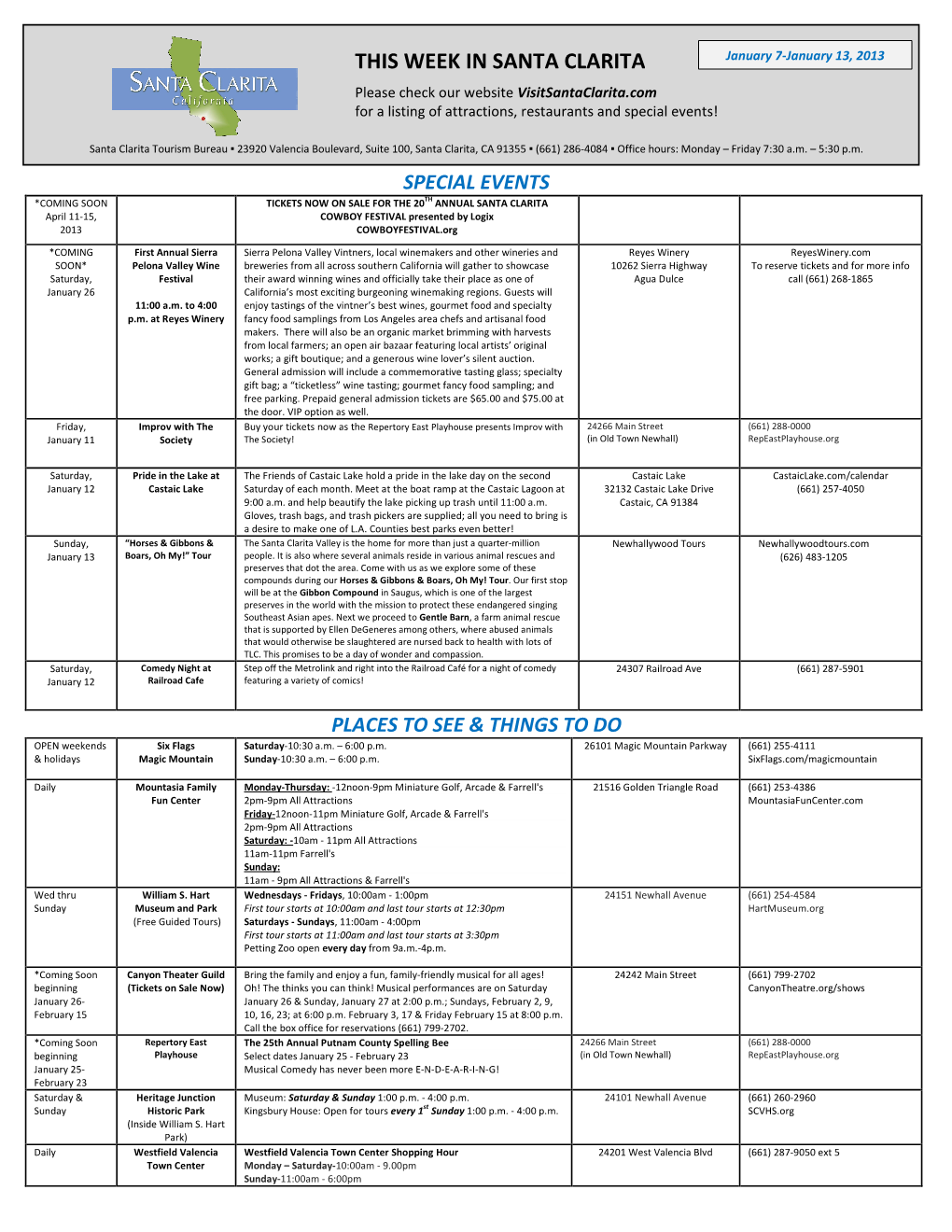 THIS WEEK in SANTA CLARITA January 7 -January 13, 2013