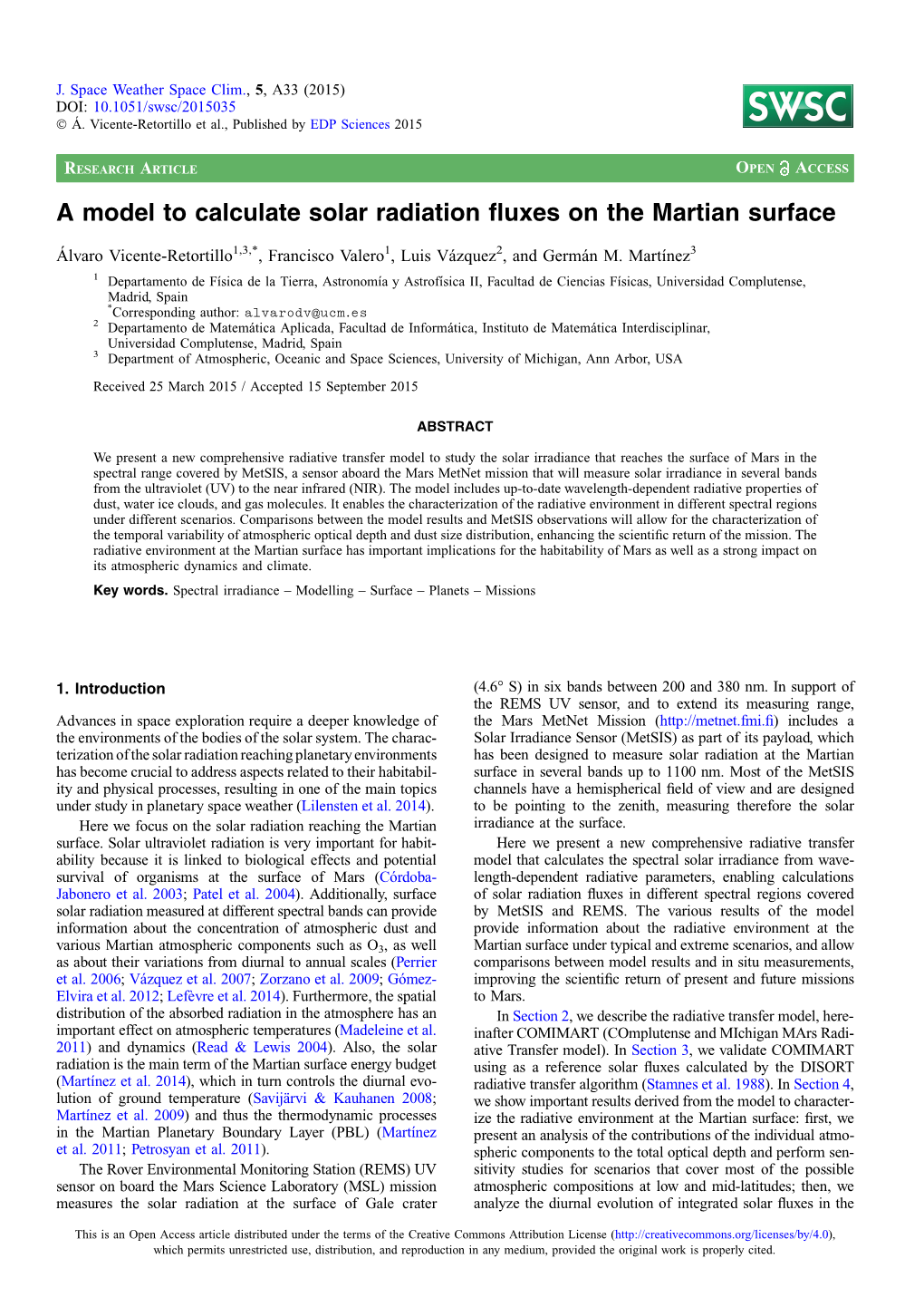 A Model to Calculate Solar Radiation Fluxes on the Martian Surface