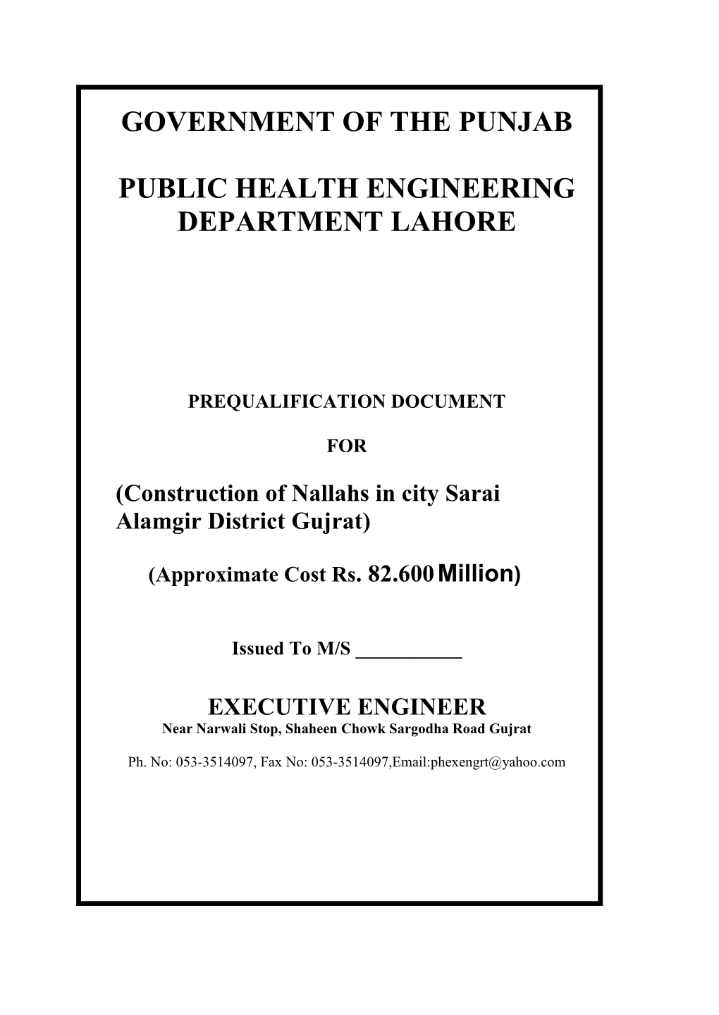 GOVERNMENT of the PUNJAB Public Health Engineering Division Gujrat Page Xlvi Prequalification Document