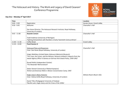 'The Holocaust and History: the Work and Legacy of David Cesarani' Conference Programme