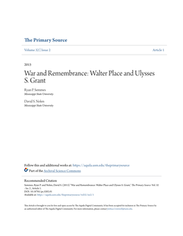 War and Remembrance: Walter Place and Ulysses S. Grant Ryan P