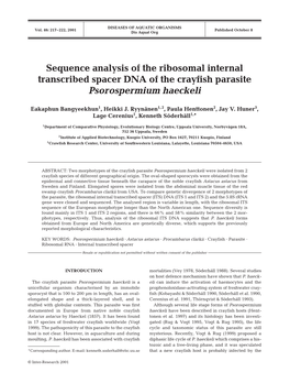 Sequence Analysis of the Ribosomal Internal Transcribed Spacer DNA of the Crayfish Parasite Psorospermium Haeckeli