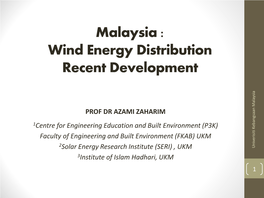 Malaysia : Wind Energy Distribution Recent Development
