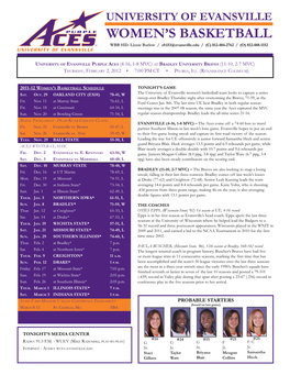 Women's Basketball GAME-BY-GAME Comparisonevansville Team Game-By-Game Comparison (As of Jan 31, 2012) All Games