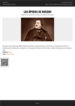 Las Óperas De Rossini Revista Ciencia Y Cultura