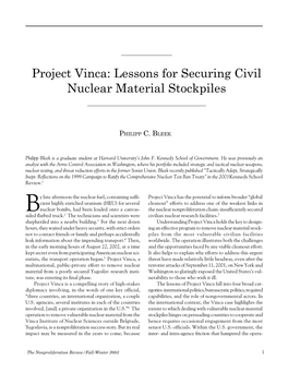 Project Vinca: Lessons for Securing Civil Nuclear Material Stockpiles