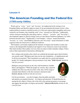 The American Founding and the Federal Era (1785-Early-1800S)