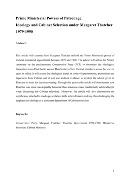 Ideology and Cabinet Selection Under Margaret Thatcher 1979-1990