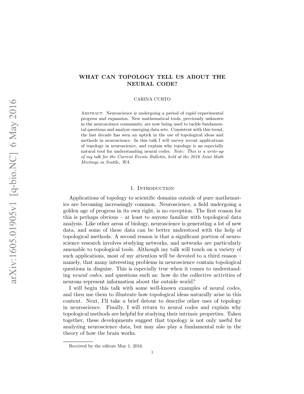 Arxiv:1605.01905V1 [Q-Bio.NC] 6 May 2016