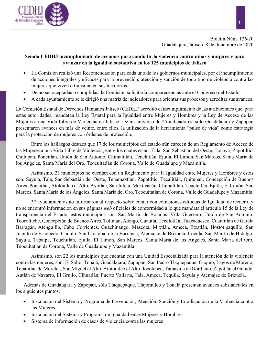 Boletín Núm. 126/20 Guadalajara, Jalisco, 8 De Diciembre De 2020