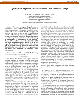 Optimization Approach for Concentrated Solar Parabolic Trough