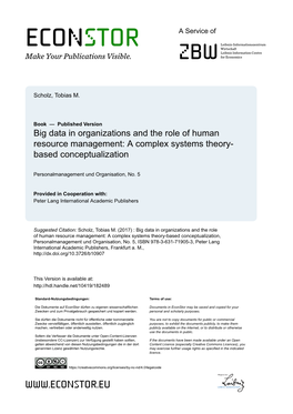 Big Data in Organizations and the Role of Human Resource Management: a Complex Systems Theory- Based Conceptualization