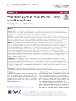 Wild Edible Plants in Yeşilli (Mardin-Turkey), a Multicultural Area Yeter Yeşil* , Mahmut Çelik and Bahattin Yılmaz