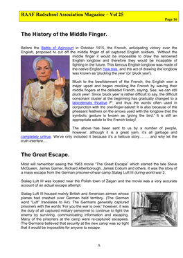 The History of the Middle Finger. the Great Escape