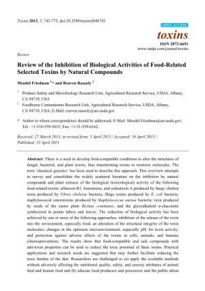 Review of the Inhibition of Biological Activities of Food-Related Selected Toxins by Natural Compounds