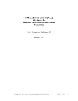 Meeting of the Human Exploration and Operations Committee