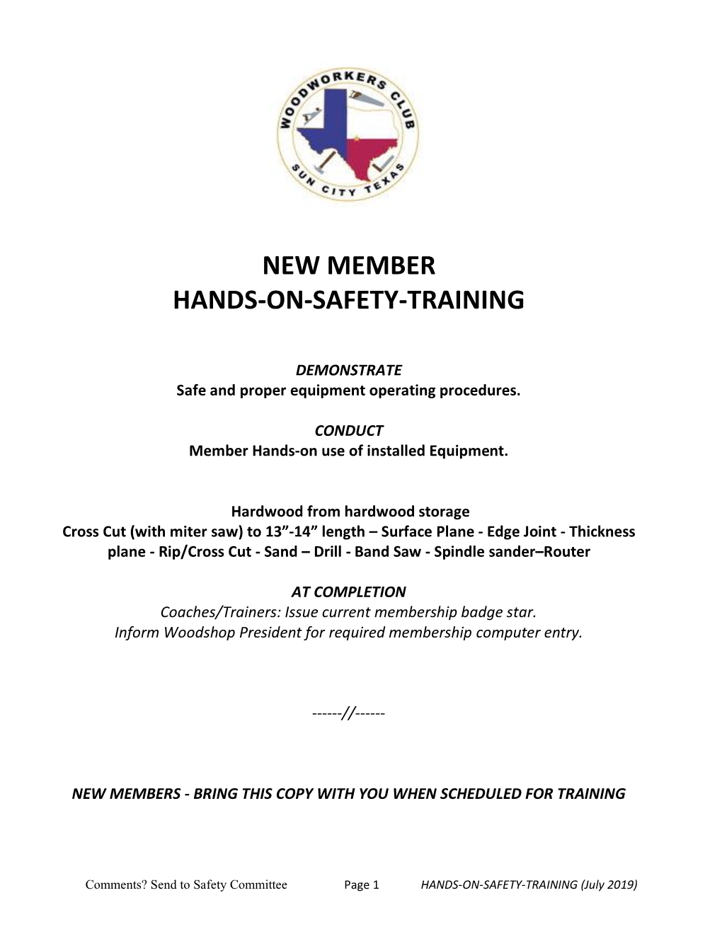New Member Hands-On-Safety-Training