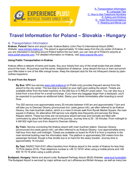 Travel Information for Poland – Slovakia - Hungary