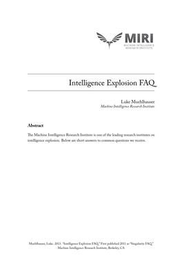 Intelligence Explosion FAQ