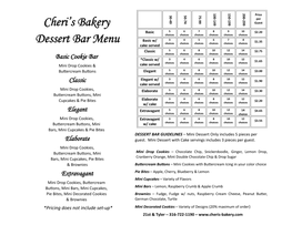 Cheri's Bakery Dessert Bar Menu