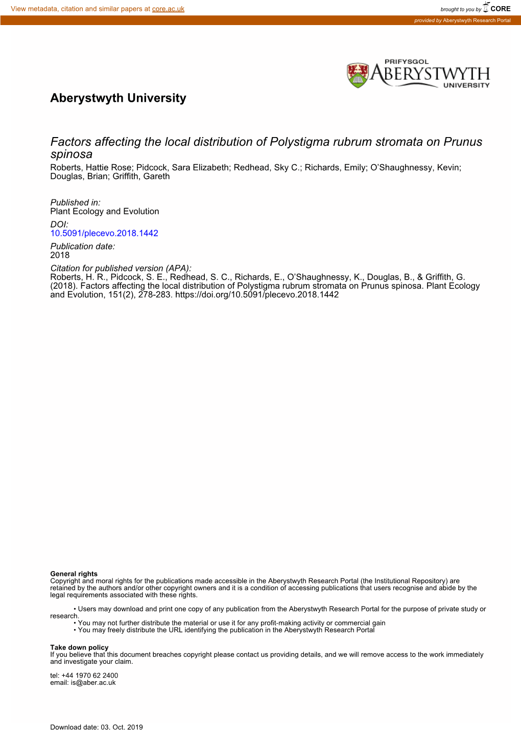 Aberystwyth University Factors Affecting the Local