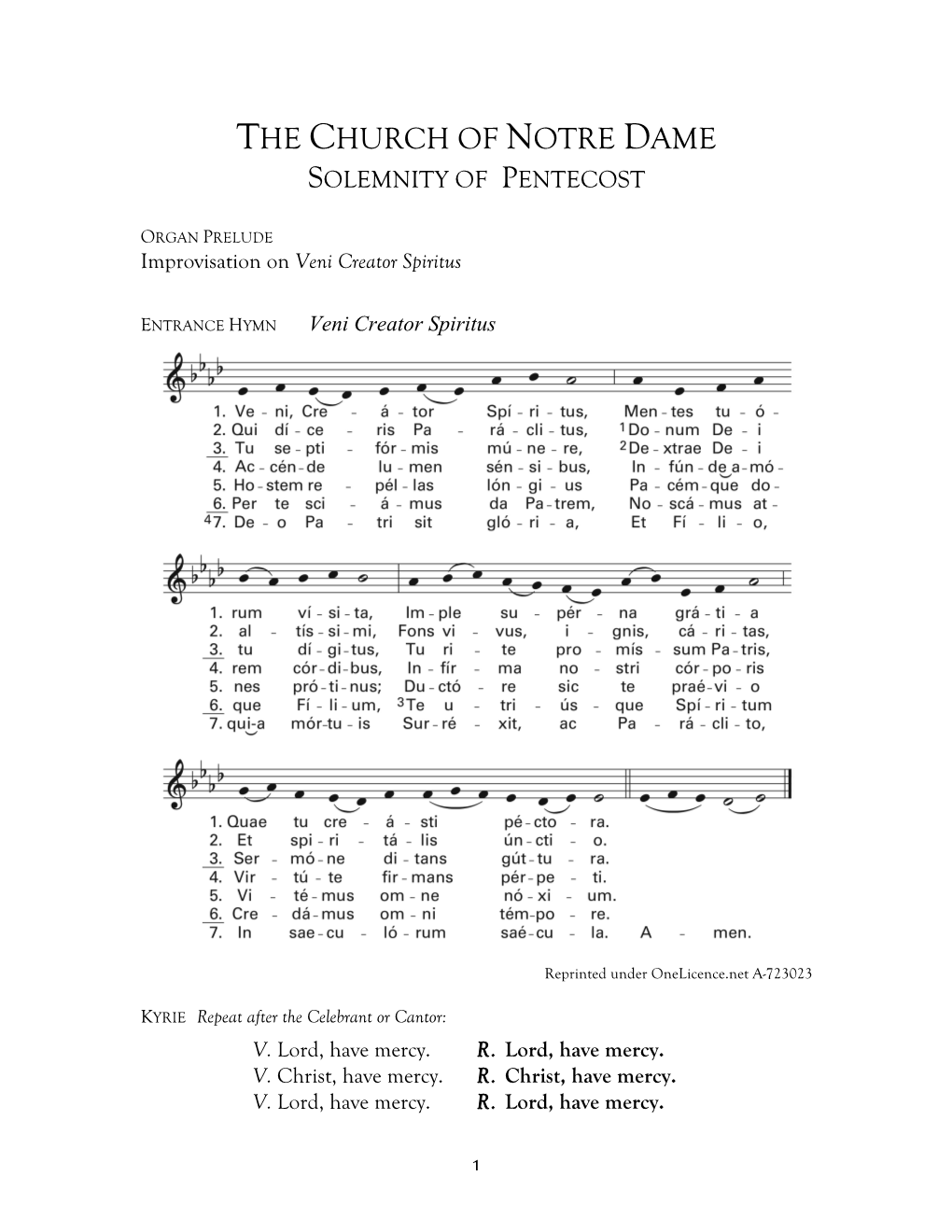 The Church of Notre Dame Solemnity of Pentecost