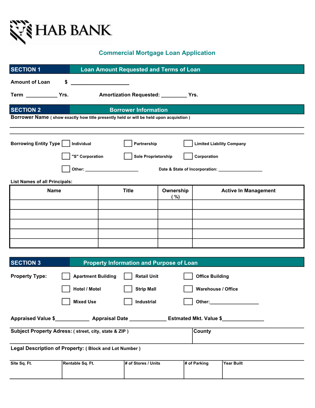 Commercial Mortgage Loan Application